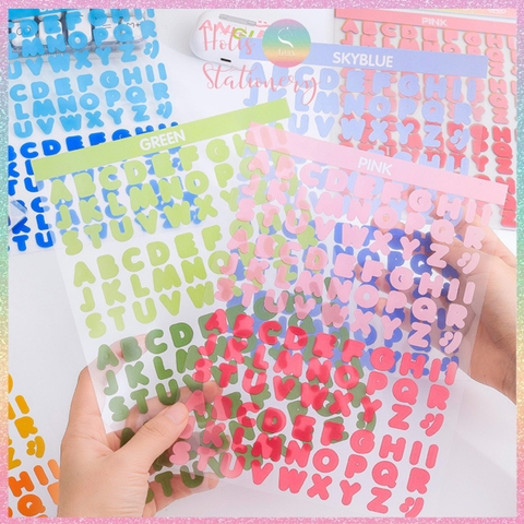 [HOTIS] Set 8 tờ Sticker chữ in Vibrant Letters 16 màu PET chống nước, dán trang trí sổ, bình nước, laptop