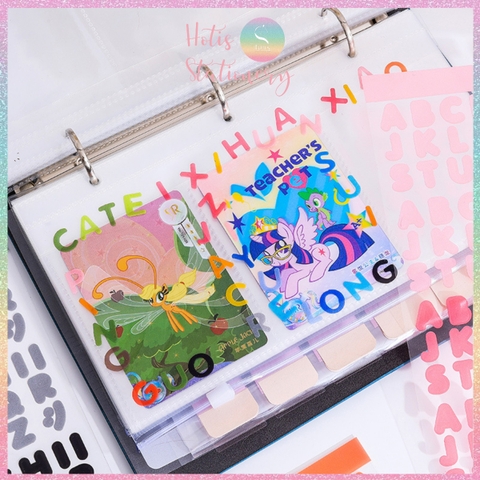 [HOTIS] Set 8 tờ Sticker chữ in Vibrant Letters 16 màu PET chống nước, dán trang trí sổ, bình nước, laptop