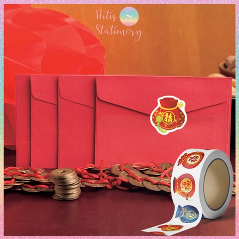 [HOTIS] Cuộn 300-500 Tem Dán Tết - Sticker Trang Trí May Mắn Đầu Năm