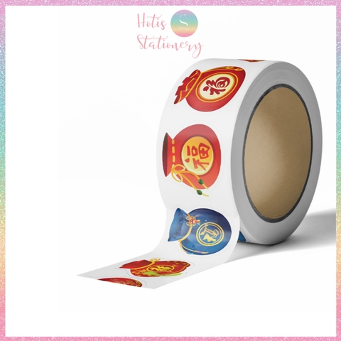 [HOTIS] Cuộn 300-500 Tem Dán Tết - Sticker Trang Trí May Mắn Đầu Năm