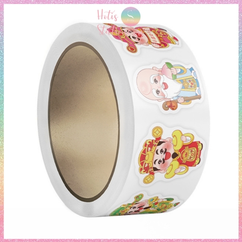 [HOTIS] Cuộn 300-500 Tem Dán Tết - Sticker Trang Trí May Mắn Đầu Năm