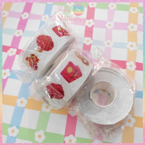 [HOTIS] Cuộn 500 Tem Dán Tết - Sticker Trang Trí May Mắn Đầu Năm