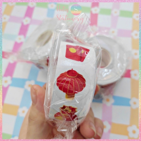 [HOTIS] Cuộn 500 Tem Dán Tết - Sticker Trang Trí May Mắn Đầu Năm