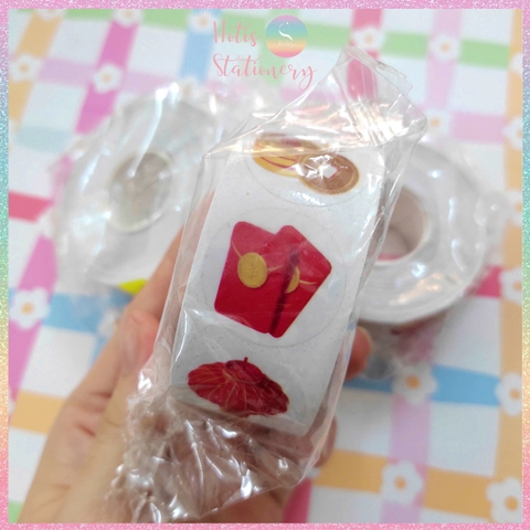 [HOTIS] Cuộn 500 Tem Dán Tết - Sticker Trang Trí May Mắn Đầu Năm