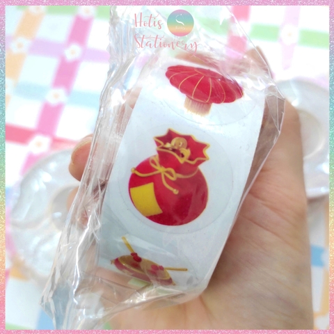 [HOTIS] Cuộn 500 Tem Dán Tết - Sticker Trang Trí May Mắn Đầu Năm