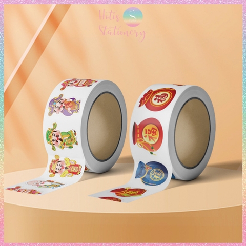 [HOTIS] Cuộn 300-500 Tem Dán Tết - Sticker Trang Trí May Mắn Đầu Năm