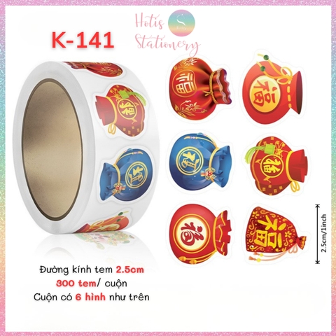 [HOTIS] Cuộn 300-500 Tem Dán Tết - Sticker Trang Trí May Mắn Đầu Năm