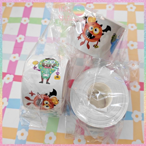 [HOTIS] Cuộn 500 tem sticker Monster nhiều màu sắc, dễ bóc dán, trang trí cho bé