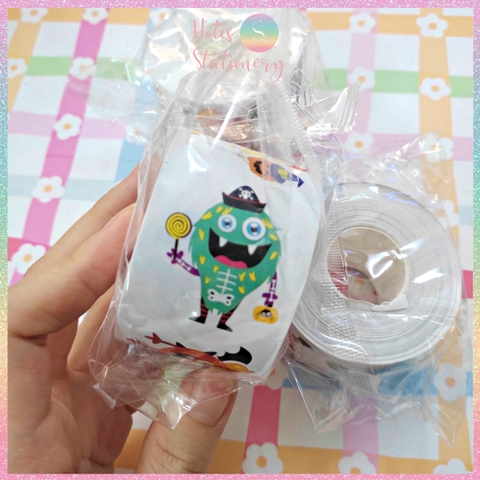 [HOTIS] Cuộn 500 tem sticker Monster nhiều màu sắc, dễ bóc dán, trang trí cho bé