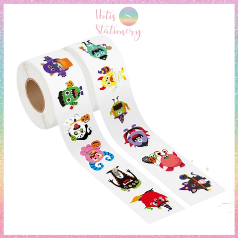 [HOTIS] Cuộn 500 tem sticker Monster nhiều màu sắc, dễ bóc dán, trang trí cho bé