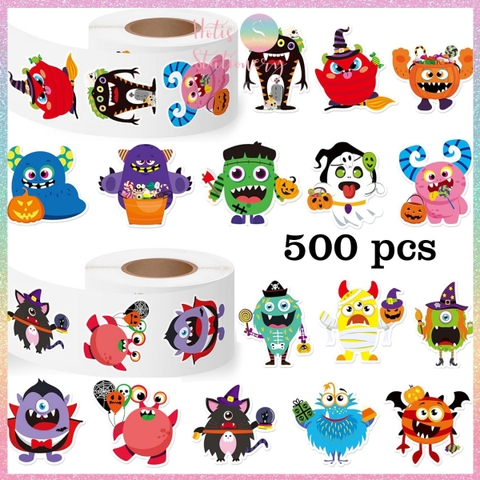 [HOTIS] Cuộn 500 tem sticker Monster nhiều màu sắc, dễ bóc dán, trang trí cho bé