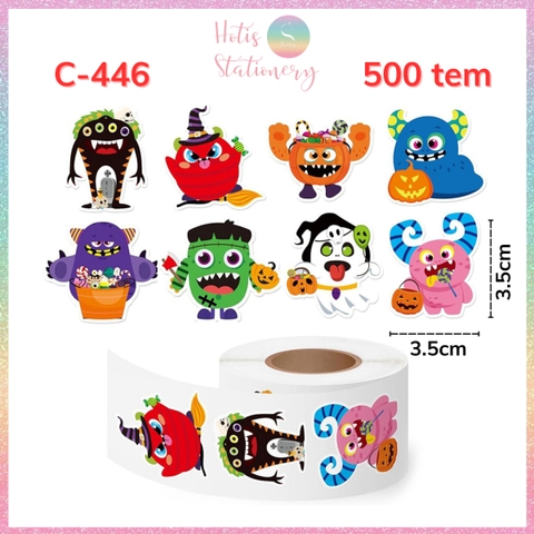 [HOTIS] Cuộn 500 tem sticker Monster nhiều màu sắc, dễ bóc dán, trang trí cho bé