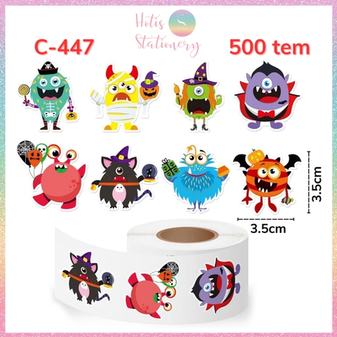 [HOTIS] Cuộn 500 tem sticker Monster nhiều màu sắc, dễ bóc dán, trang trí cho bé