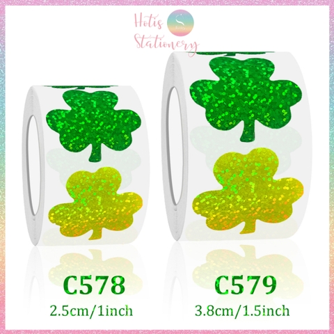 [HOTIS] Cuộn 500 Tem Dán Sticker Cỏ Ba Lá - Size 2.5cm & 3.8cm - Bóc Dán Dễ Dàng, Trang Trí Đẹp Mắt