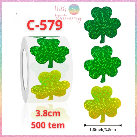 [HOTIS] Cuộn 500 Tem Dán Sticker Cỏ Ba Lá - Size 2.5cm & 3.8cm - Bóc Dán Dễ Dàng, Trang Trí Đẹp Mắt