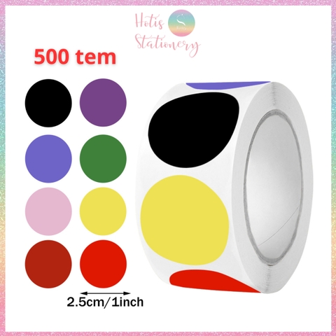 [HOTIS] Cuộn 500 Tem Tròn Nhiều Màu Sticker Dán Đa Năng