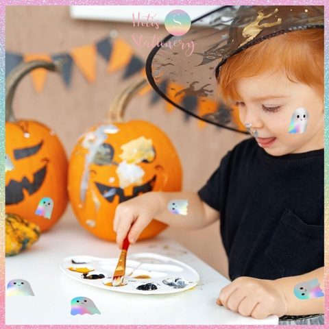 [HOTIS] Cuộn 500 Tem Nhãn Dán Trang Trí Hình Ma Tiny Boo Holographic - Phụ Kiện Tiệc Tùng Cực Xịn, Kích Thước 3.8cm