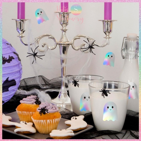 [HOTIS] Cuộn 500 Tem Nhãn Dán Trang Trí Hình Ma Tiny Boo Holographic - Phụ Kiện Tiệc Tùng Cực Xịn, Kích Thước 3.8cm