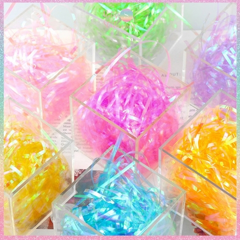 [HOTIS] 3mm - Giấy rơm hologram trong suốt raffia óng ánh trang trí, lót hộp quà, giỏ quà tặng sang trọng cao cấp