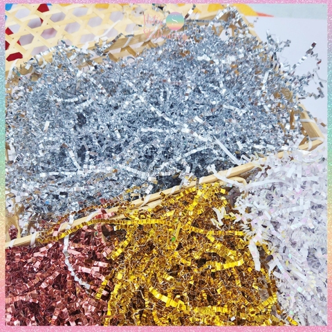 [HOTIS] Giấy rơm nhún 3mm rơm kim tuyến lót hộp quà sang trọng Metallic Crinkled Raffia