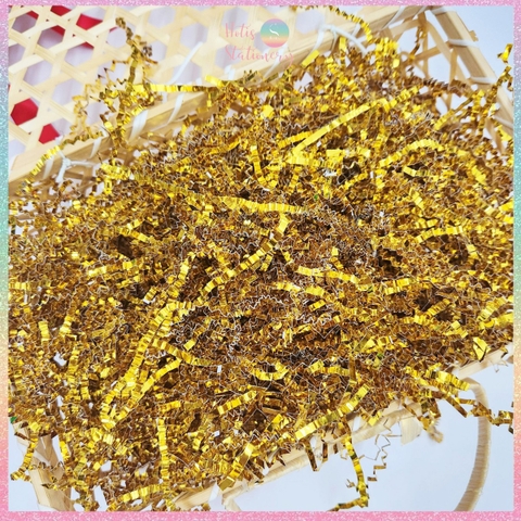 [HOTIS] Giấy rơm nhún 3mm rơm kim tuyến lót hộp quà sang trọng Metallic Crinkled Raffia