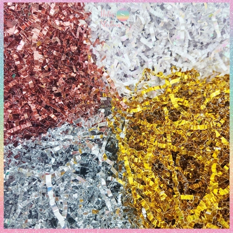 [HOTIS] Giấy rơm nhún 3mm rơm kim tuyến lót hộp quà sang trọng Metallic Crinkled Raffia