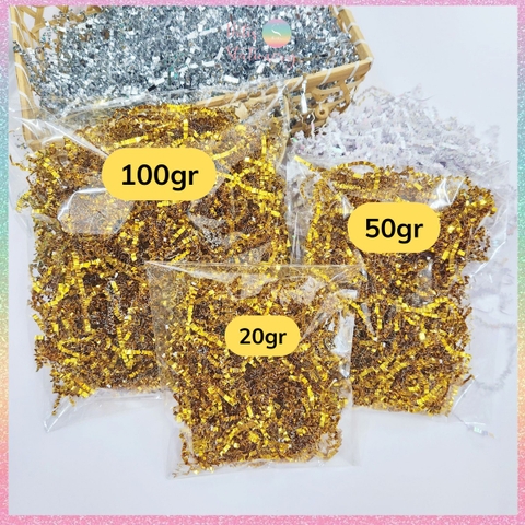 [HOTIS] Giấy rơm nhún 3mm rơm kim tuyến lót hộp quà sang trọng Metallic Crinkled Raffia