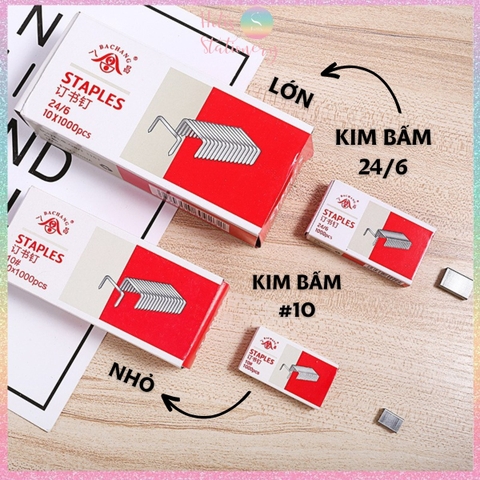 Hộp 1000 kim bấm 24/6 màu bạc, đồng - Loại lớn