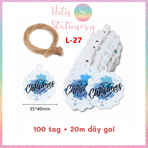[HOTIS] Set 100 tag giấy kèm 20m dây thừng gói quà trang trí Giáng Sinh Noel