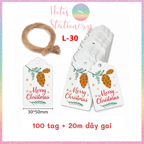 [HOTIS] Set 100 tag giấy kèm 20m dây thừng gói quà trang trí Giáng Sinh Noel