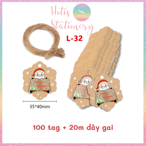 [HOTIS] Set 100 tag giấy kèm 20m dây thừng gói quà trang trí Giáng Sinh Noel