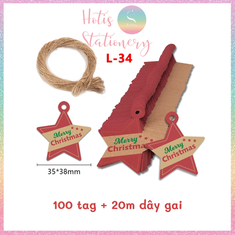 [HOTIS] Set 100 tag giấy kèm 20m dây thừng gói quà trang trí Giáng Sinh Noel