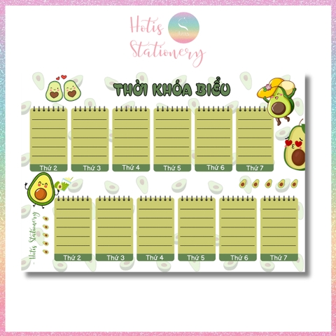 [HOTIS] Set 2 tờ Thời khóa biểu A5 viết lịch học, thời gian biểu nhiều mẫu thiết kế dễ thương