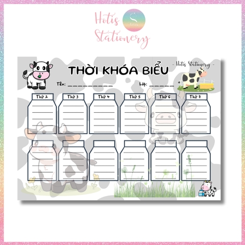 [HOTIS] Set 2 tờ Thời khóa biểu A5 viết lịch học, thời gian biểu nhiều mẫu thiết kế dễ thương