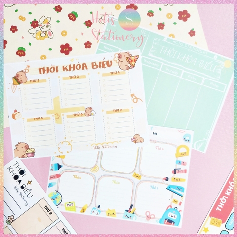 [HOTIS] Set 2 tờ Thời khóa biểu A5 viết lịch học, thời gian biểu nhiều mẫu thiết kế dễ thương