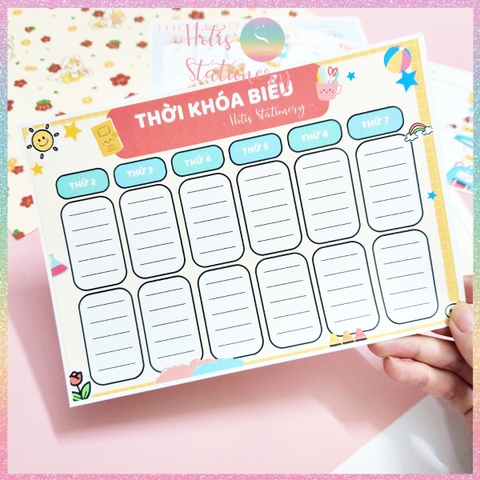 [HOTIS] Set 2 tờ Thời khóa biểu A5 viết lịch học, thời gian biểu nhiều mẫu thiết kế dễ thương
