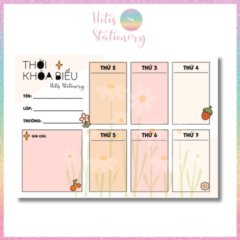 [HOTIS] Set 2 tờ Thời khóa biểu A5 viết lịch học, thời gian biểu nhiều mẫu thiết kế dễ thương
