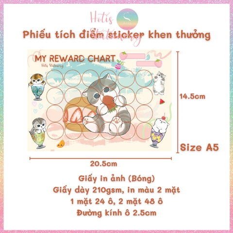 [HOTIS] GIẤY BÓNG - Set 10 tờ Phiếu tích điểm sticker khen thưởng Tiếng Anh, bảng lưu trữ sticker khen thưởng, đổi quà cho bé
