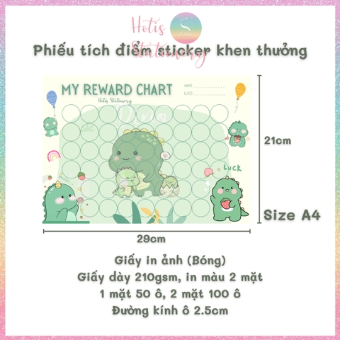 [HOTIS] GIẤY BÓNG - Phiếu tích điểm sticker khen thưởng Tiếng Anh, bảng lưu trữ sticker khen thưởng, đổi quà cho bé