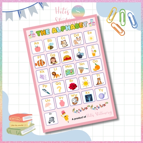 [HOTIS] Bảng chữ cái Tiếng Anh Alphabet A4 ép nhựa dành cho học sinh tiểu học, giáo cụ dạy học