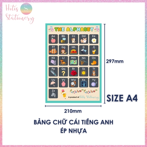 [HOTIS] Bảng chữ cái Tiếng Anh Alphabet A4 ép nhựa dành cho học sinh tiểu học, giáo cụ dạy học
