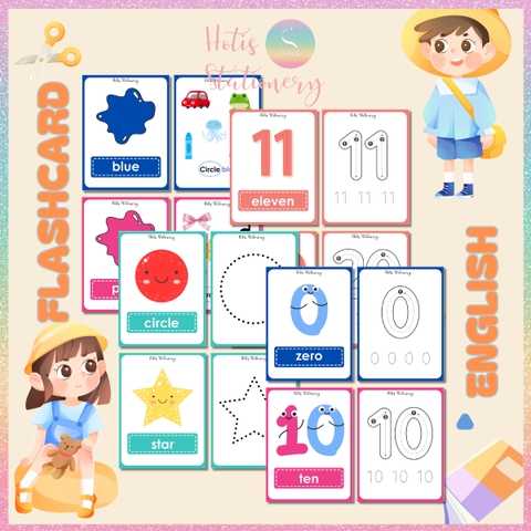 [HOTIS] Thẻ học từ vựng Flashcard Tiếng Anh theo chủ đề, 2 mặt vận dụng tương tác, giấy ép nhựa, viết tẩy xóa được