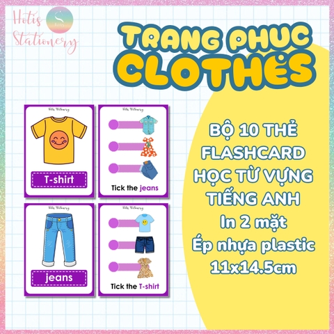 [HOTIS] Thẻ học từ vựng Flashcard Tiếng Anh theo chủ đề, 2 mặt vận dụng tương tác, giấy ép nhựa, viết tẩy xóa được
