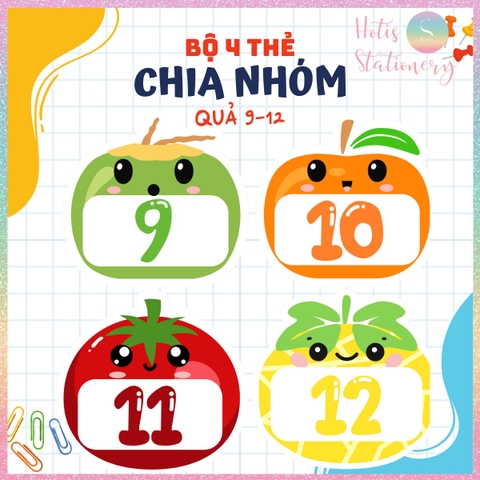 [HOTIS] Bộ 4 thẻ chia nhóm học tập, chơi minigame - Giấy bìa ép nhưa dán bảng, giáo cụ dạy học