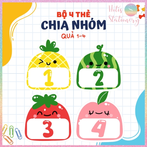 [HOTIS] Bộ 4 thẻ chia nhóm học tập, chơi minigame - Giấy bìa ép nhưa dán bảng, giáo cụ dạy học