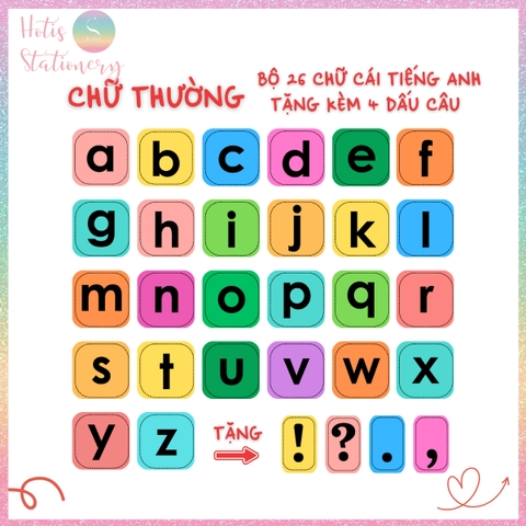 [HOTIS] Bộ 26 chữ cái Tiếng Anh, 10 số đếm tặng dấu câu, phép tính - Giấy bìa cứng ép nhựa dán bảng, giáo cụ dạy học