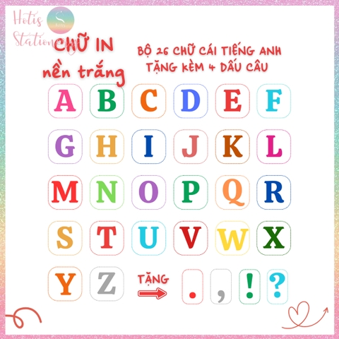 [HOTIS] Bộ 26 chữ cái Tiếng Anh, 10 số đếm tặng dấu câu, phép tính - Giấy bìa cứng ép nhựa dán bảng, giáo cụ dạy học