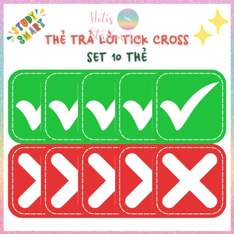 [HOTIS] Set 10 Thẻ tick cross caro trả lời đúng sai, thẻ trắc nghiệm - Giấy bìa cứng ép nhựa dán bảng, giáo cụ dạy học