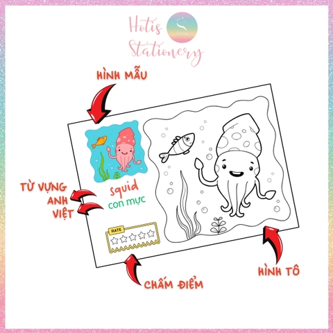 [HOTIS] Tập tô màu theo chủ đề cho bé Coloring Book For Kids - Tập tô màu 22 tờ luôn bìa