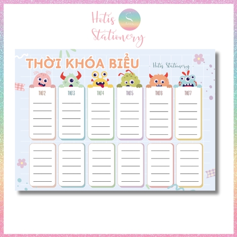 [HOTIS] Thời khóa biểu A4 ép nhựa tẩy xóa dược, lịch học nhiều mẫu thiết kế dễ thương - Tặng kèm 1 bút lông bảng